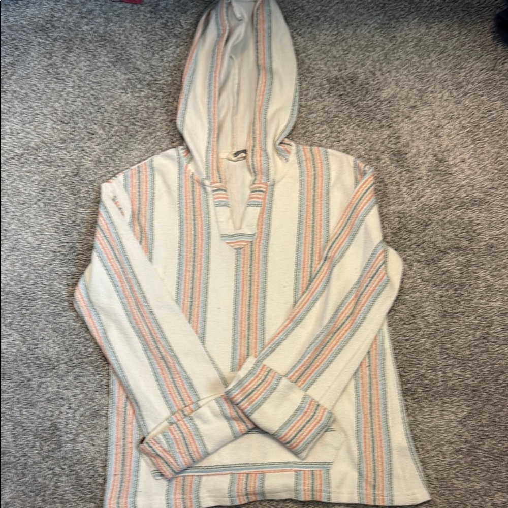 Roxy Cream Hoodie with Pink and Blue Stripes Girls 14
